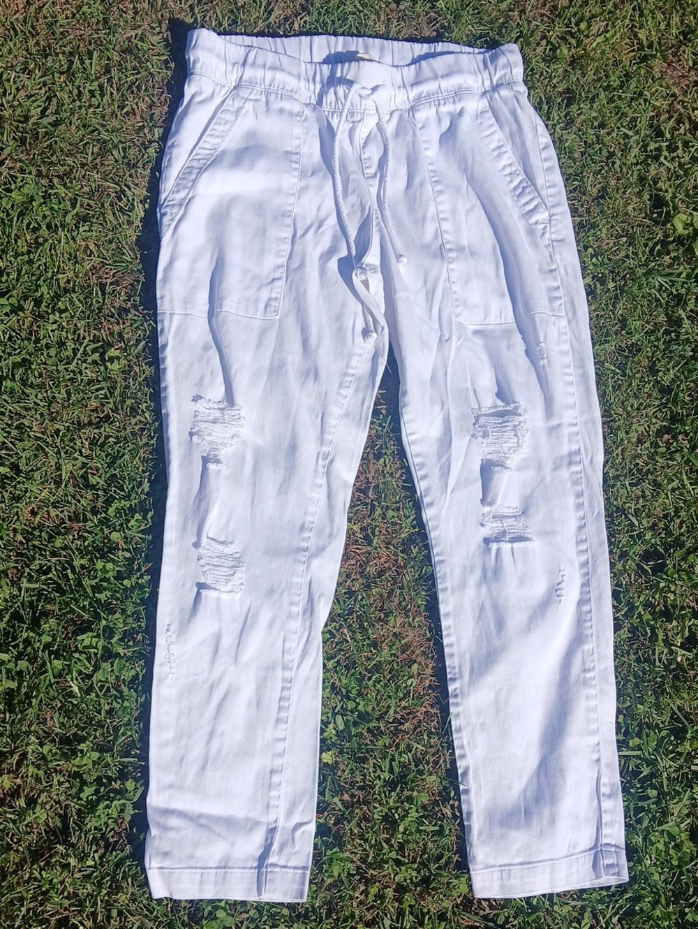 Cloth & Stone Relaxed White Distressed Drawstring Pants Size Medium